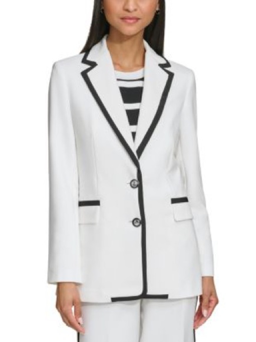 Karl Lagerfeld White Oversized Blazer with Black Trim Office Siren